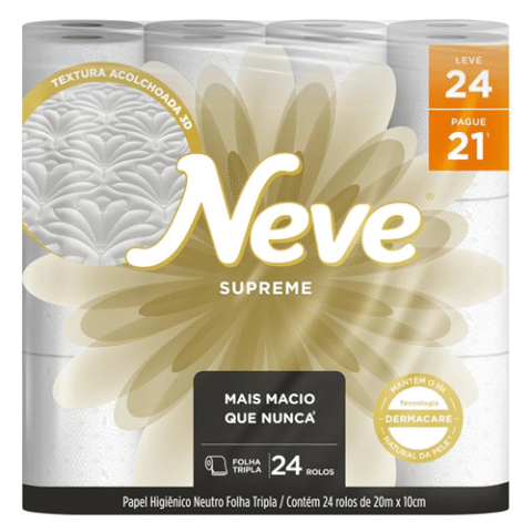Neve Papel Higiênico Supreme Folha Tripla 20m Leve 24 Pague 21 Rolos
