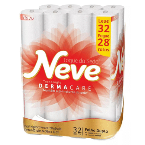 Neve Papel Higiênico Toque de Seda Folha Dupla 30m Leve 32 Pague 28 Rolos