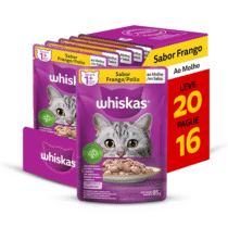 Pack 20 Unidades Ração Úmida Whiskas Sachê Frango ao Molho para Gatos Adultos