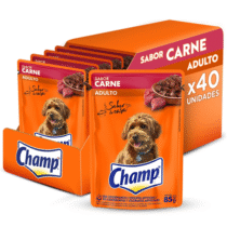 Pack 40 unidades Sachê Ração Úmida Champ Cães Adultos Sabor Caseiro Carne 85g