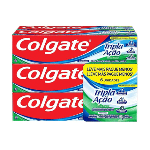 Pack 6 Unidades Colgate Creme Dental Tripla Ação Menta 90g