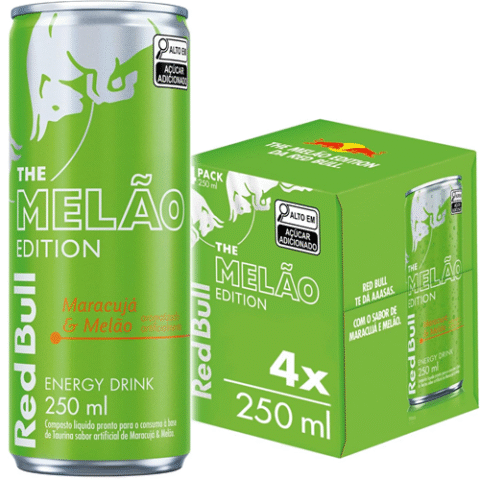 Pack de 4 Latas Red Bull Energético Melão Edition Maracujá e Melão 250ml