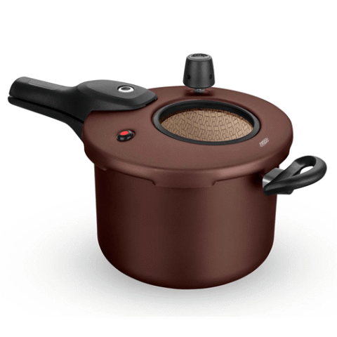 Panela De Pressão Antiaderente MTA 4,5L Com Visor Superior Aço Inox 2 Válvulas de Segurança Cor Chocolate