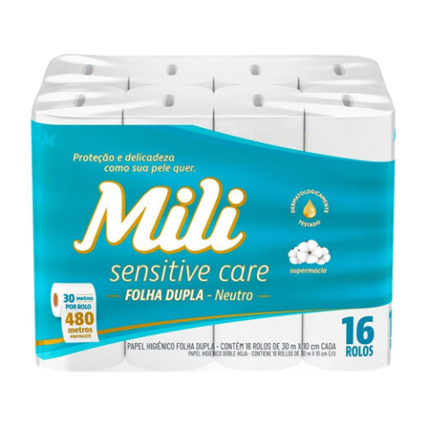 Papel Higiênico Folha Dupla Mili Sensitive Care 16 rolos 30m