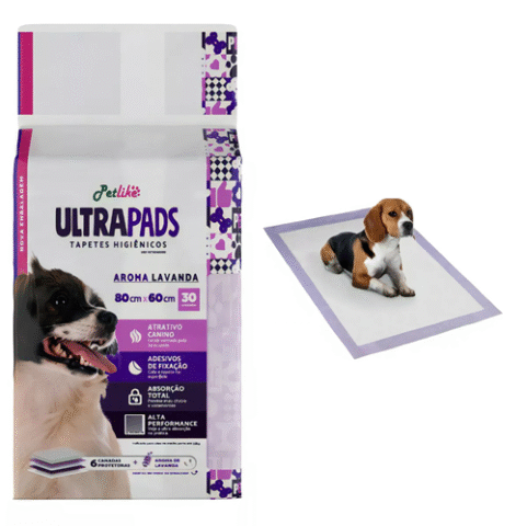 Petlike Tapete Higiênico Premium para Cães Ultrapads Aroma Lavanda 80cmx60cm com 30 Unidades