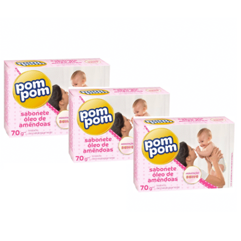 Pom Pom 3 Unidades Sabonetes Óleo de Amêndoas 70g