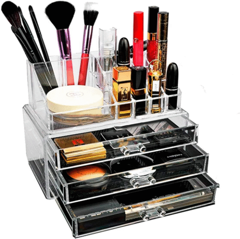 Organizador Porta Maquiagem Pincel Batom Acrílico Kit de 3 Gavetas