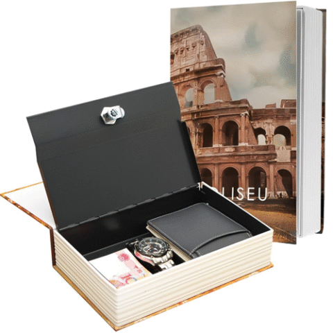 Cofre Camuflado Com Chave Formato Livro Porta Joias Dinheiro