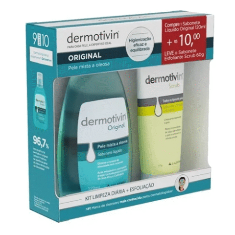 Kit Sabonete Líquido Original Pele Mista a Oleosa 120ml + Scrub Sabonete Cremoso Esfoliante 60g Dermotivin