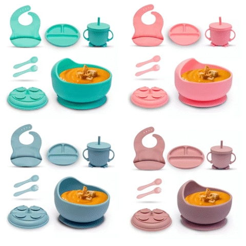 Kit Introdução Alimentar 8 Peças Silicone Livre de BPA Atóxico