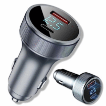 Carregador Turbo Usb Veicular PD 54W Usb + Usb-C Carregamento Rápido Display LED