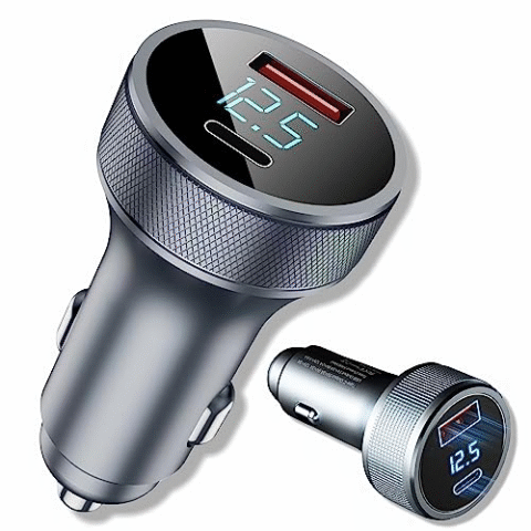 Carregador Turbo Usb Veicular PD 54W Usb + Usb-C Carregamento Rápido Display LED