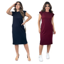 Kit 2 Vestidos Feminino Casual Com Bolso Vestido Midi
