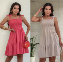 Vestido Rodado Alças De Amarrar Com Babado SamFashion