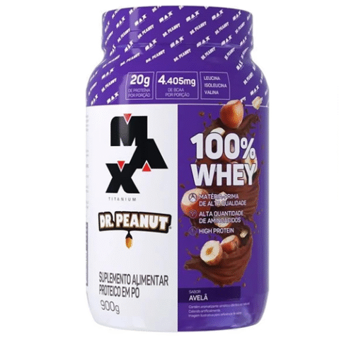 100% Whey Max Titanium x Dr. Peanut Sabor Avelã 900g