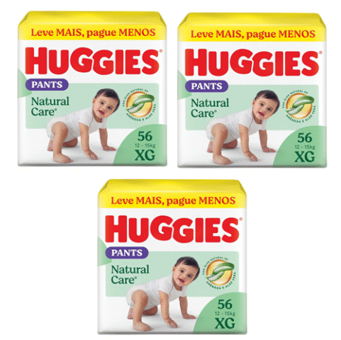 3 Pacotes Fraldas Huggies Natural Care Pants Roupinha XG 56 Unidades