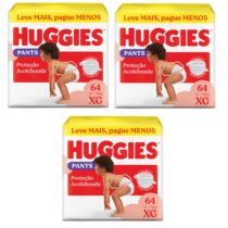 3 Pacotes Huggies Fralda Pants Roupinha XG 64 Unidades