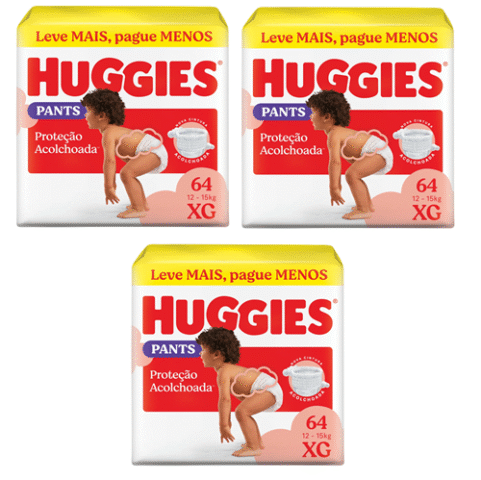3 Pacotes Huggies Fralda Pants Roupinha XG 64 Unidades