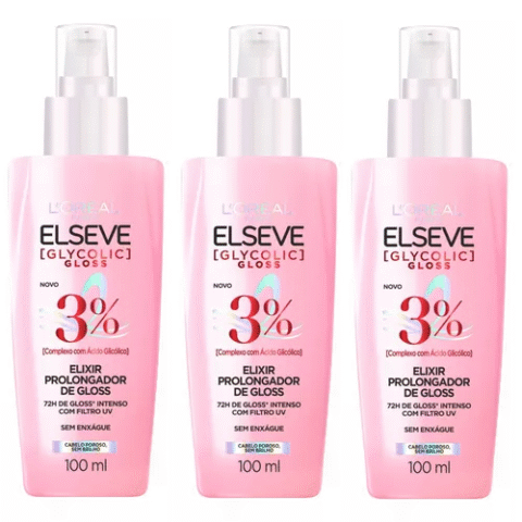 3 Unidades Elseve Glycolic Gloss Sérum Elixir Prolongador 100ml