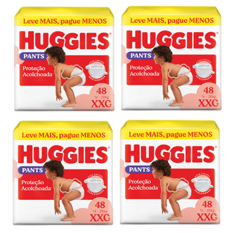 4 Unidades Fralda Pants Huggies Proteção Acolchoada XXG 48 Unidades