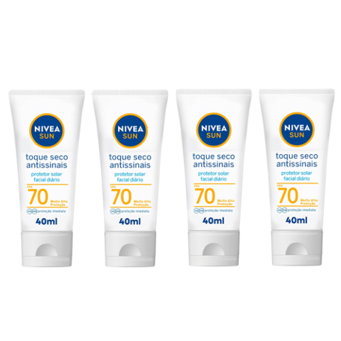 4 Unidades Nivea Sun Protetor Solar Facial Toque Seco Antissinais FPS 70 40ml