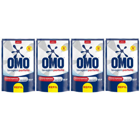 4 Unidades OMO Sabão Líquido Refil Omo Lavagem Perfeita Refil 900ml