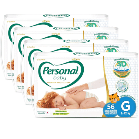 4 Unidades Personal Fralda Baby Premium Protection G 56 Unidades
