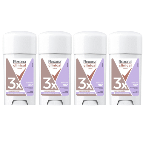 4 Unidades Rexona Clinical Antitranspirante Creme Extra Dry 58g