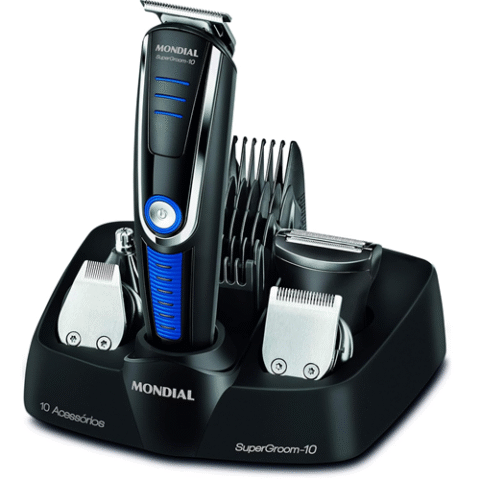 Aparador de Pelos Super Groom 10 Mondial Preto/Azul 6W Bivolt