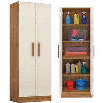 Armário Multiuso Organizador 1,73m com 4 Prateleiras Belem Branco ou Madeirado/Off White