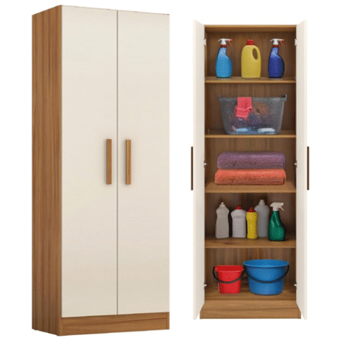 Armário Multiuso Organizador 1,73m com 4 Prateleiras Belem Branco ou Madeirado/Off White