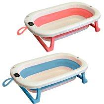 Banheira Retrátil Dobrável Silicone Com Termometro Azul ou Rosa