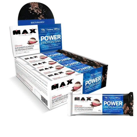 Caixa 12 Unidades Max Titanium Power Protein Bar Napolitano 492g