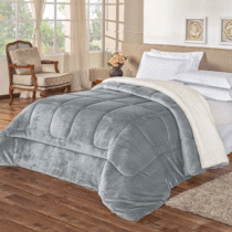 Cobredom Queen Size Grosso Luxo La Carneiro Cinza