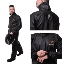 Conjunto Capa de Chuva Motoqueiro de PVC Preto Impermeável Pioneira