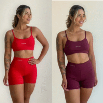 Conjunto Fitness Virginia Top Shorts Meia Coxa Cintura Alta (4 cores)