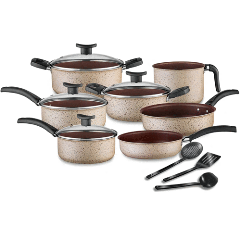 Conjunto10 Peças Panelas Antiaderente Teflon Cappuccino Tampa De Vidro Di Cheff