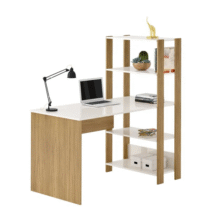 Escrivaninha Com Estante Lateral Artely Match Cor Off White Com Carvalho