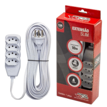 Extensão Tripolar 4 Tomadas 10A Slim Branca 10m Force Line