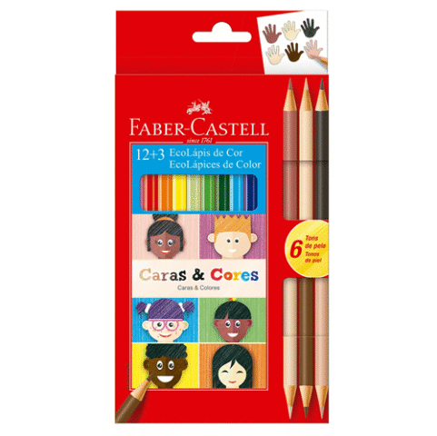Faber-Castell Lápis de Cor Ecolápis Caras & Cores 12 Cores + 6 Tons de Pele