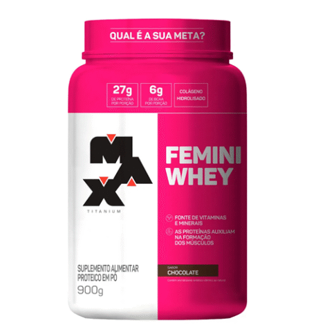 Femini Whey Protein 900g Max Titanium Sabor Baunilha ou Chocolate