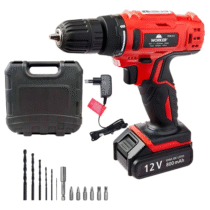Furadeira Parafusadeira Worker 12V Sem Fio Bateria Carregador Bivolt + Maleta e 13 Acessorios