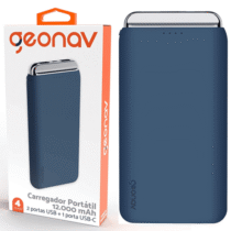 Geonav Power Bank Carregador Portátil Universal 12.000 mAh com 2 Saídas USB + 1 Saída USB-C Azul