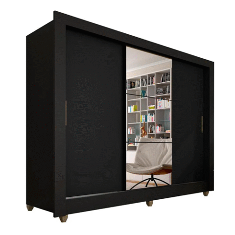 Guarda Roupa Casal C/espelho 3 Portass 1 Gaveta Alice Preto Fosco MoveMax