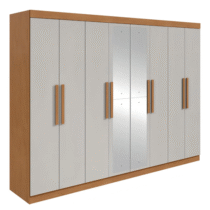 Guarda-Roupa Casal Easy Slim 8 Portas com Espelho Amendoa/Off