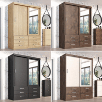 Guarda Roupa Solteiro c/ Espelho Capri 2 Portas 6 Gavetas (4 Cores)