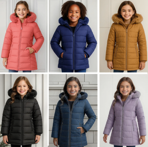 Parka Infantil Dupla Face c/ Zíper Forrada Peluciada Menina (6 cores)