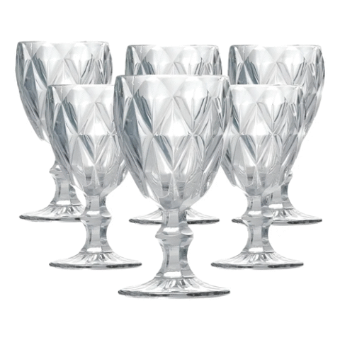 Jogo De Taças Diamante De Vidro 6 Peças 340ml