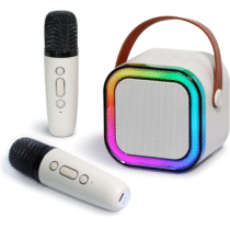 Karaoke Infantil Portátil LED Bluetooth + 2 Microfones Sem Fio