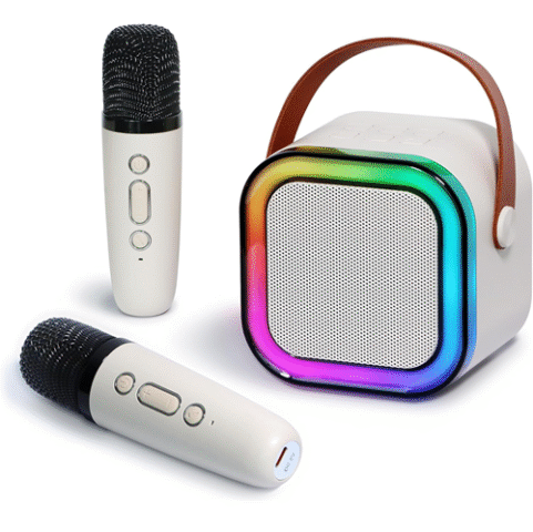 Karaoke Infantil Portátil LED Bluetooth + 2 Microfones Sem Fio